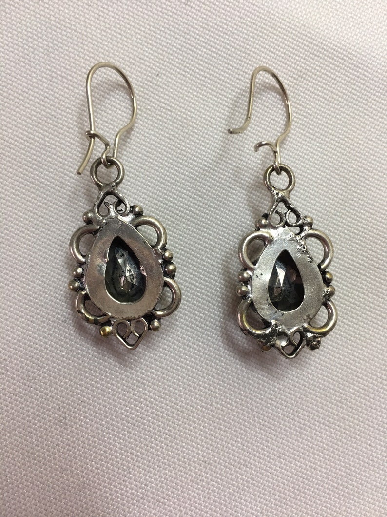 French wire Earrings Sterling Silver Handmade Faceted Blue Green Quartz