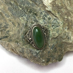Handmade Natural Jade, Filigree Sterling Silver Ring, Stone size - 19mm x 8mm. Ring Size - 8 - 11. I can make your size (no charge).