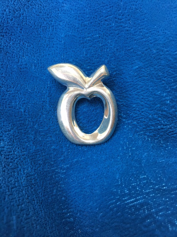 Handmade Sterling Silver Apple pin. - image 2