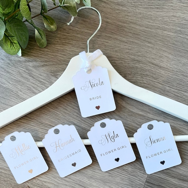 Hanger tags for wedding, wedding tags, personalised hanger tags, foiled tags, foiled wedding hanger tags, hanger tags