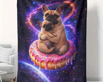 Manta de terciopelo con diseño de bulldog francés, diseño de galaxia, 50 x 60 cm, con diseño de perro cósmico