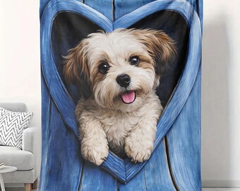 Manta de terciopelo con diseño de corazón azul de cachorro, 50 x 60 cm, acogedora decoración para amantes de las mascotas