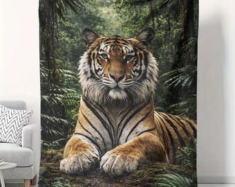 Manta de terciopelo con diseño de tigre majestuoso, 50 x 60 cm, escena de jungla