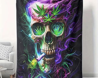 Manta de terciopelo con calavera psicodélica de neón (50 x 60 cm), arte gótico
