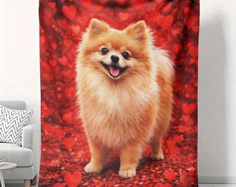 Manta de terciopelo para perro Pomerania, 50 x 60, color rojo, para amantes de las mascotas, acogedora y cómoda.