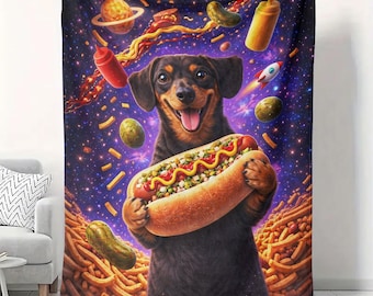 Manta de terciopelo con diseño de perro salchicha, diseño de galaxia, 50 x 60 cm, decoración divertida para perros