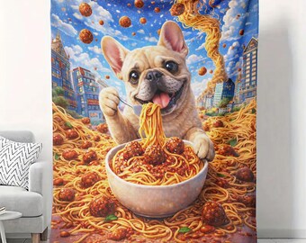 Divertida manta de espagueti con diseño de bulldog francés, 50 x 60 cm, de terciopelo, ideal como regalo para amantes de los perros.