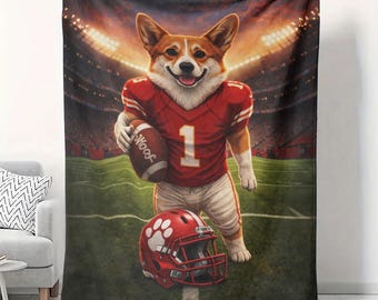 Manta de fútbol Corgi de 50 x 60 cm, de terciopelo, ideal como regalo para amantes de los perros y los deportes.