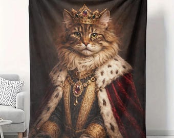 Manta de terciopelo con retrato de gato real (50 x 60 cm), diseño de gato medieval