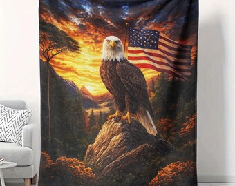 Manta con bandera estadounidense de águila calva, 50 x 60 cm, decoración patriótica para el hogar