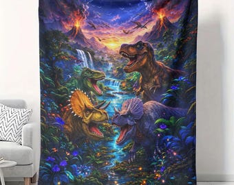 Manta de terciopelo con diseño de dinosaurio y volcán, 50 x 60 cm, decoración prehistórica jurásica