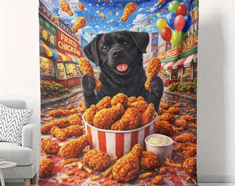 Manta de terciopelo con diseño de perro y pollo frito, 50 x 60 cm, regalo divertido de animales