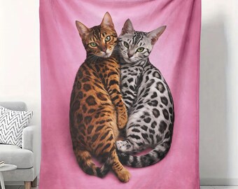 Manta de gato de Bengala rosa, acogedora manta de terciopelo para decoración del hogar para amantes de las mascotas