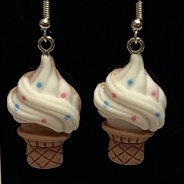 Ice Cream Cone Earrings, Vanilla Earrings, Food Earrings, Fun Earrings, Gift, Unique Jewelry, Unique Earrings, Food Charm, Dangle Earrings