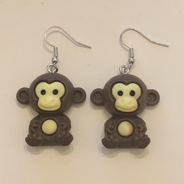 Monkey Earrings, Monkey, Dangle Earrings, Unique Earrings, Animal Earrings, Unique Jewelry, Fun Earrings, Novelty Earrings, Gift Idea