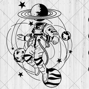 Spaceman svg, Astronaute avec planète svg, dxf, png, jpg, Cosmonaute svg, Galaxy svg, Space star svg, Planet head svg, Téléchargement instantané