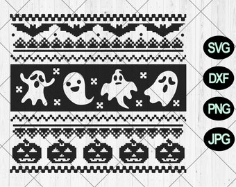 Cute halloween nordic pattern svg, Spooky ghost pattern svg, dxf, png, jpg, Scandinavian Pattern svg, Pumpkin ghost svg, Instant Download