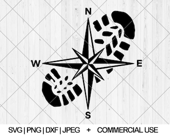 Compass star svg, Shoe print with compass svg, dxf, png, jpg, Nautical compass svg, Navigator svg, Adventure compass svg, Instant Download