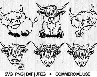 Highland cow svg bundle, Cute highland cow svg, dxf, png, jpg, Baby cow svg, Cow with flowers svg, Floral cow face svg, Instant Download