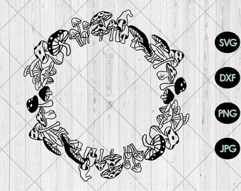Paddestoel svg, Paddestoel krans svg, dxf, png, jpg, Fairy ring paddestoel svg, Paddo svg, Leuke paddestoel frame svg, Instant Download