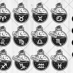 Zodiac potion bottle svg, Horoscope bundle svg, png, jpg, dxf, Zodiac signs svg, Celestial zodiac svg, Constellation svg, Instant Download