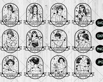Signo zodiacal svg bundle, Mujer zodiaco svg, dxf, png, jpg, Astrología signo estelar svg, Constelación zodiacal svg, Horóscopo svg, Descarga instantánea