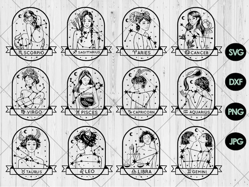 Zodiac Sign Svg Bundle Woman Zodiac Svg Dxf Png Jpg Etsy