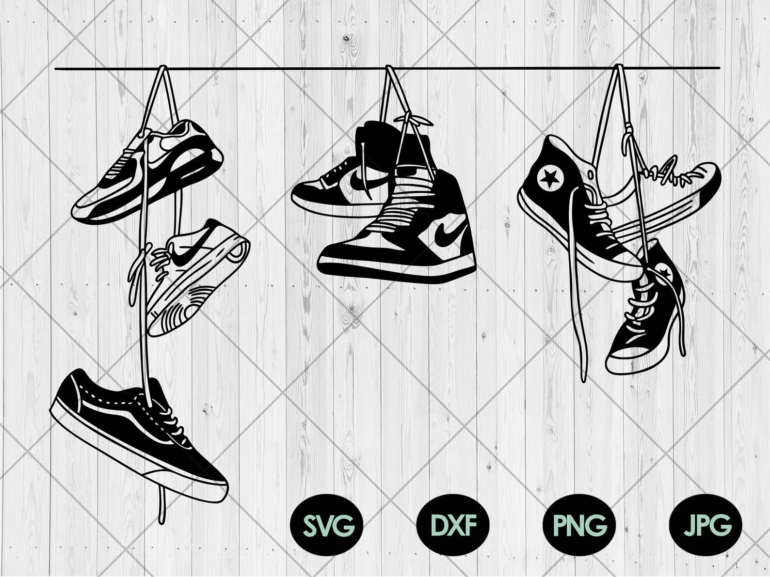 3 Hanging Sneakers Svg Bundle Hanging Shoes Svg Png Dxf Etsy