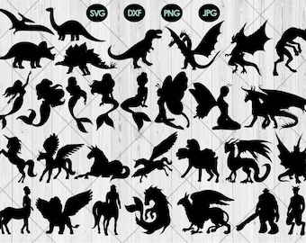 30 Mythical creatures and Dinosaur svg bundle, Mythical animal svg, dxf, png, jpg, Pegasus unicorn mermaid dragon svg, Instant Download