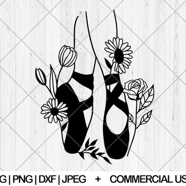 Floral ballet shoes svg, Ballet shoes with flowers svg, dxf, png, jpg, Ballerina svg, Cute ballet shoes svg,Point shoes svg Instant Download