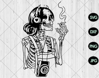 Cute smoking skeleton svg, Skull smoking joint svg, dxf, png, jpg, Skeleton woman svg, Funny skeleton girl svg, Weed svg, Instant Download