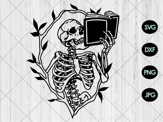 Skeleton Holding Book Svg Floral Book Art Svg Dxf Png Jpg - Etsy