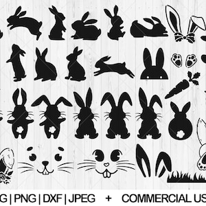 Bunny svg bundel, Paashaas svg, dxf, png, jpg, Bloemen bunny svg, Bunny gezicht svg, Bunny Silhouette, Konijn peep svg, Instant Download