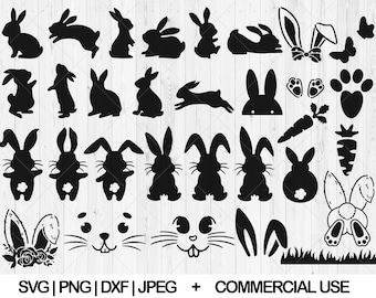 Bunny svg bundle, Easter bunny svg, dxf, png, jpg, Floral bunny svg, Bunny face svg, Bunny Silhouette, Rabbit peep svg, Instant Download