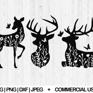 Floral deer svg, Deer with flowers svg, dxf, png, jpg, Wildflower deer svg, Nature deer svg, Deer head svg, Forest deer svg,Instant Download
