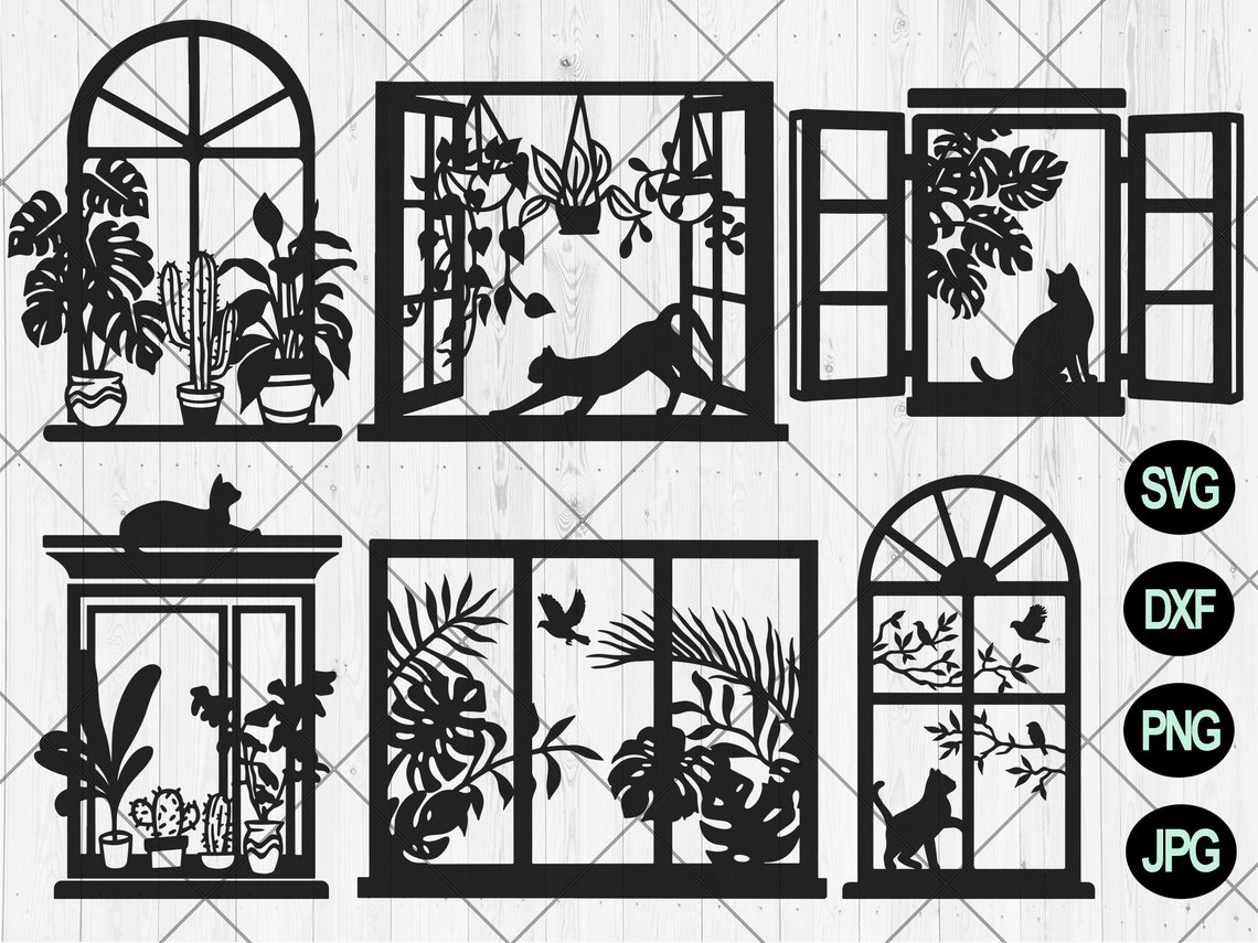 Window Scene Svg Bundle Window Frame Svg Dxf Png Jpg Cat - Etsy