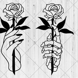 Hands holding rose svg, Skeleton holding rose svg, dxf, png, svg, Skeleton hand roses svg, Hands holding flowers svg, Instant Download