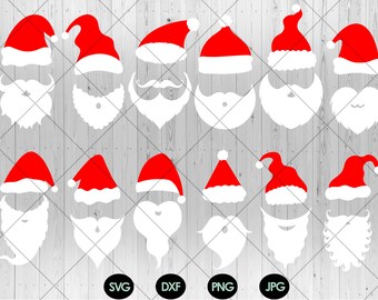 12 Santa hat and Beard svg bundle, Santa beard svg, dxf, png, jpg, Cute santa claus face svg, Christmas santa head svg, Instant Download