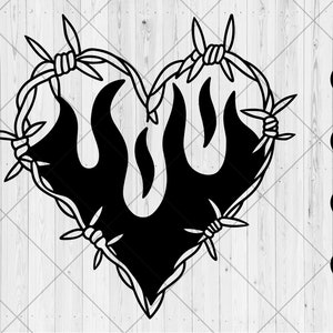 Barbed wire heart svg, Flame heart svg, dxf, png, jpg, Fire heart svg, Barbed wire heart in fire svg, Burning heart svg, Instant download