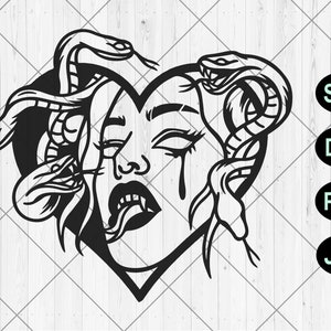 Medusa face heart svg, Woman snake head svg, dxf, png, jpg, Gorgona svg, Snake face svg, Medusa gorgon svg, Greek god svg, Instant Download