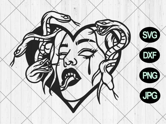 Medusa cara corazón svg Mujer cabeza de serpiente svg dxf - Etsy México Medusa cara corazón svg Mujer cabeza de serpiente svg dxf - Etsy México