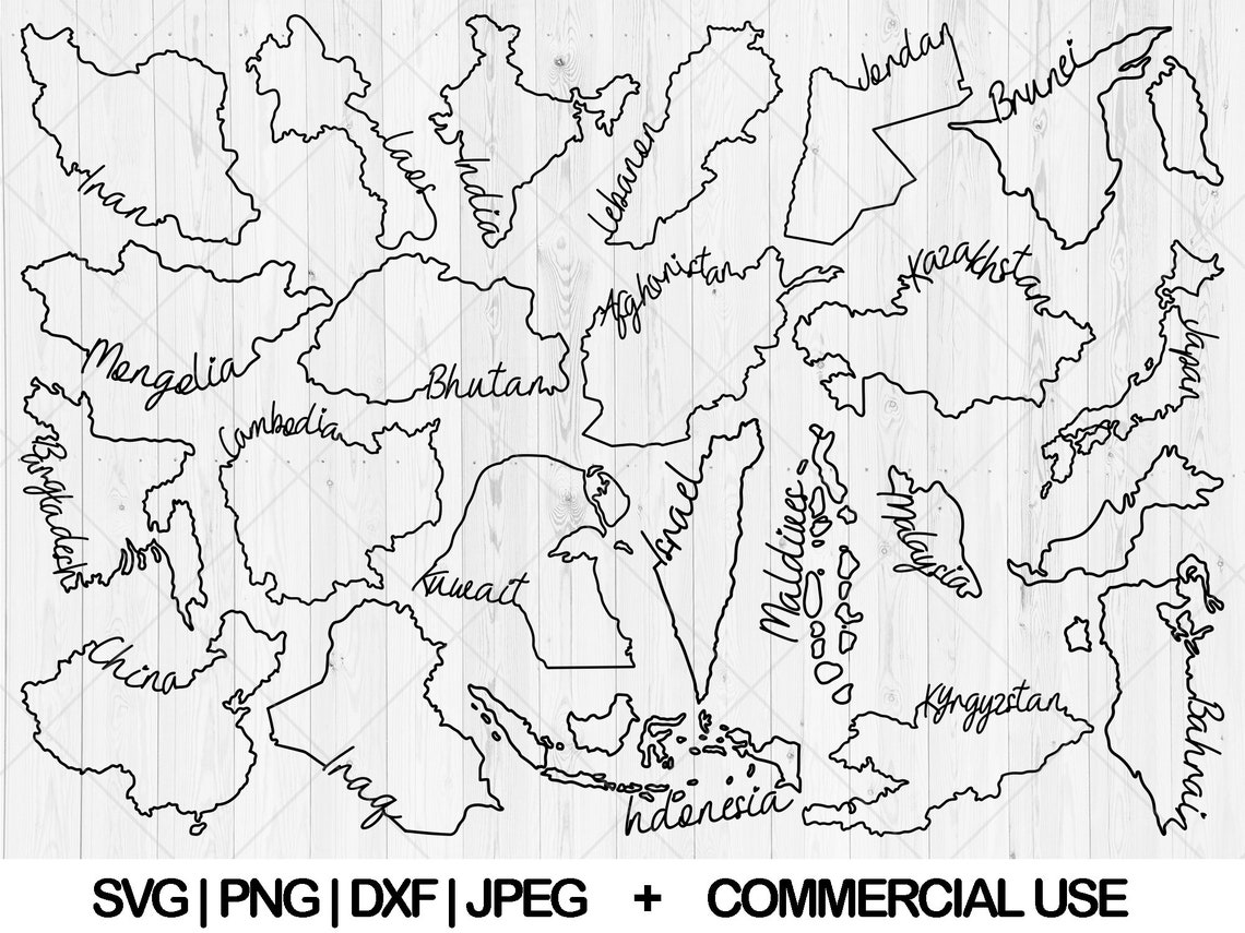 Asia Svg Script Asia Map Svg, Asia Country Svg, Dxf, Png, Jpg, Pdf, Sale Map Svg ...