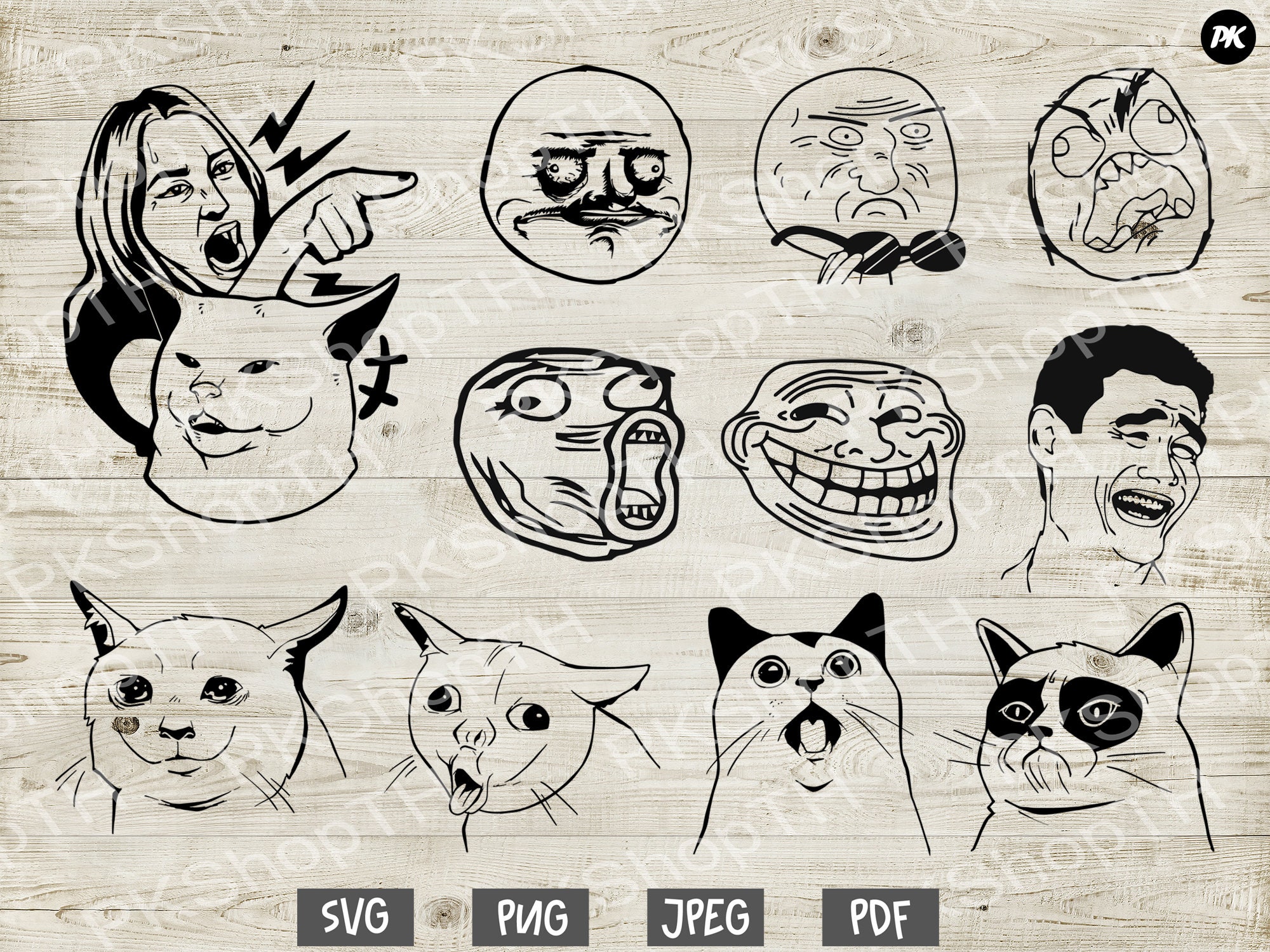 Lustige Meme Gesicht Svg-Bundle Katze meme svg png pdf | Etsy