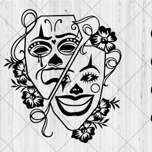 Happy Sad Mask svg, Florale Happy and Sad Maske svg, png, dxf, jpg, Drama Maske svg, Theater svg, Comedy Drama svg, Sofort Download