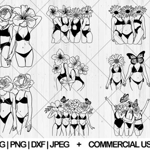 Girl bestfriends body with flower head svg bundle, Cute bestie svg, dxf, png, jpg, Cute body positive aesthetic svg, Instant Download