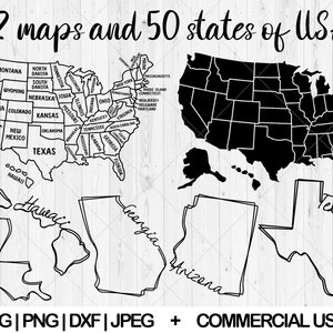 USA Karte svg Bundle, 50 Staaten von Amerika svg, dxf, png, jpg, Amerika Karte svg, Reise Karte svg, USA Karte svg, Instant Download