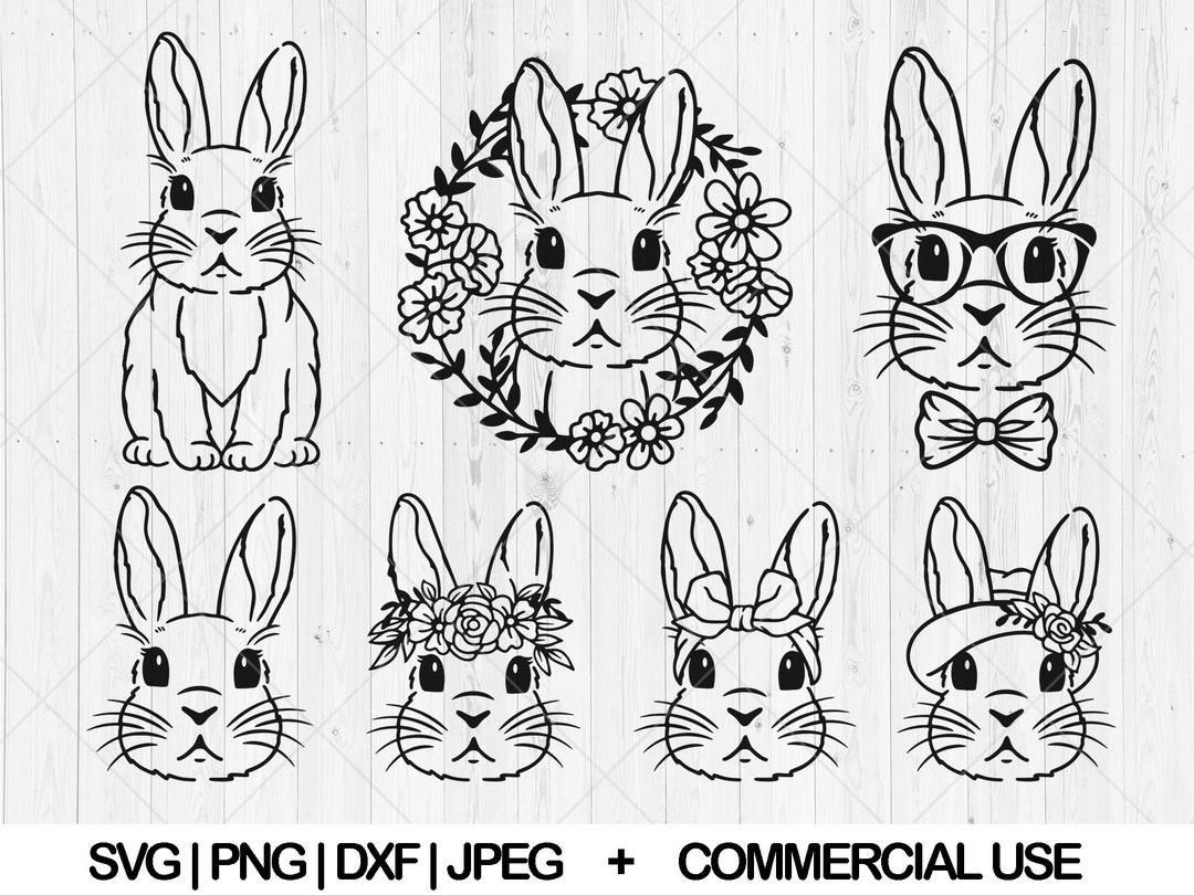 Bunny Svg Bundle, Floral Bunny Svg, Dxf, Png, Jpg, Easter