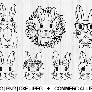 Bunny svg bundle, Floral bunny svg, dxf, png, jpg, Easter bunny svg, Bunny with flower svg, Rabbit svg, Bunny face svg, Instant Download
