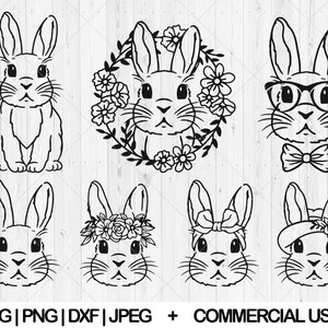 Bunny svg bundle, Floral bunny svg, dxf, png, jpg, Easter bunny svg, Bunny with flower svg, Rabbit svg, Bunny face svg, Instant Download