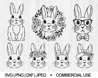 Bunny svg Bundle, Floral Bunny svg, Dxf, Png, Jpg, Osterhase svg, Bunny mit Blume svg, Rabbit svg, Bunny face svg, Instant Download